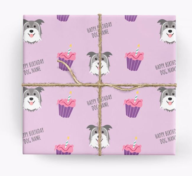 Personalized 'Happy Birthday' Cupcake Wrapping Paper with {breedFullName} Icons